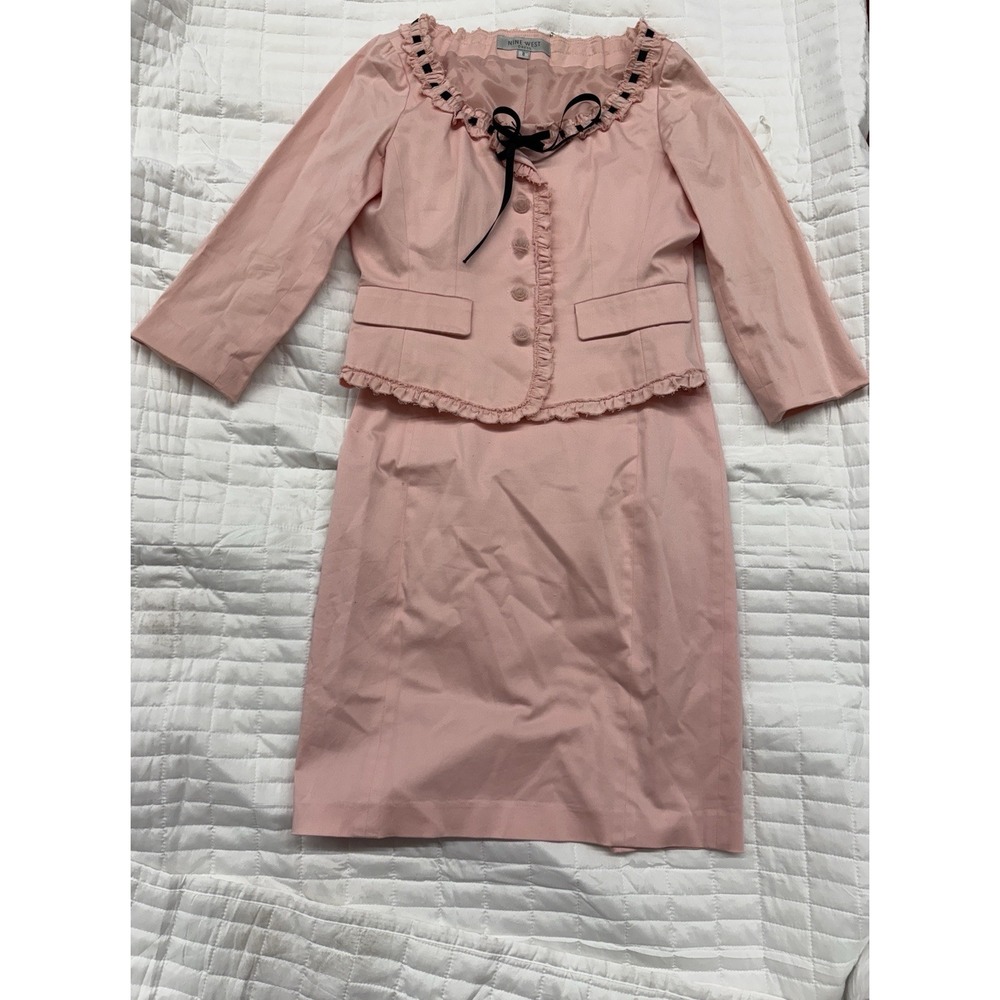 Vintage Y2K Nine West 2 Pieces Dress & Blazer Set Pink Elegant Womens Size 8